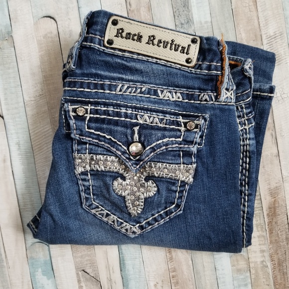 26 New Rock Revival Jillian Easy Boot Bootcut Denim Jeans Size